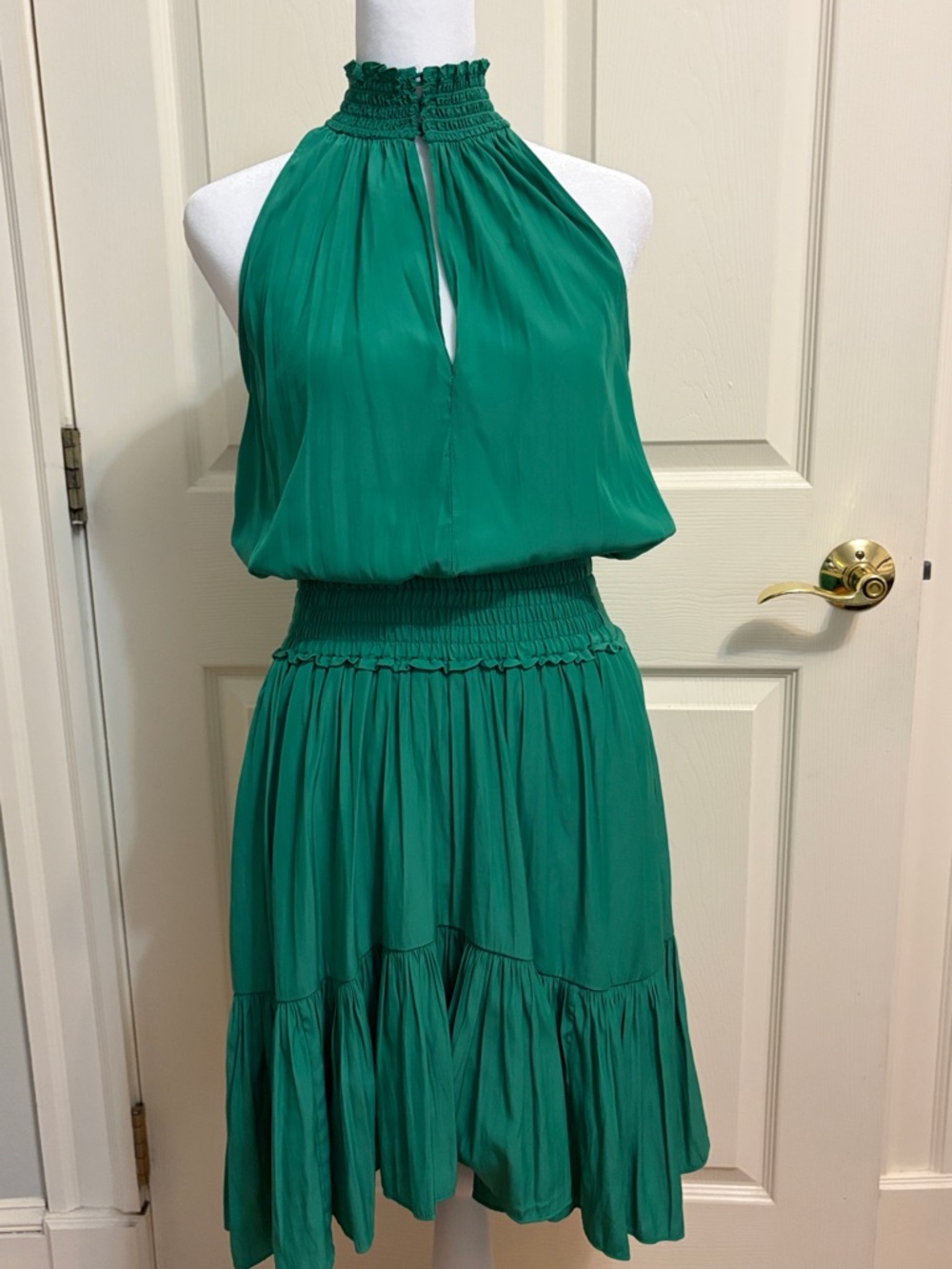 A.L.C. Emerald Green One-Shoulder Halter Dress